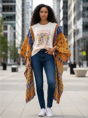 WOODSTOCK Reworked Band Tee Poncho Style Boho Oversized Granny D Original OS